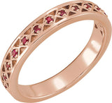14K Gold Round Natural Mozambique Garnet Stackable Ring - Rose Gold
