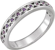 14K Gold Round Natural Amethyst Stackable Ring - White Gold