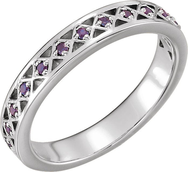 14K Gold Round Natural Amethyst Stackable Ring - White Gold