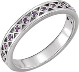 Platinum Round Natural Amethyst Stackable Ring