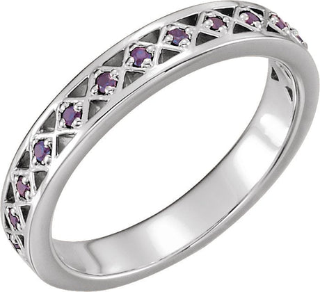 Platinum Round Natural Amethyst Stackable Ring