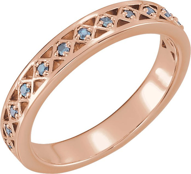 14K Gold Round Natural Aquamarine Stackable Ring - Rose Gold