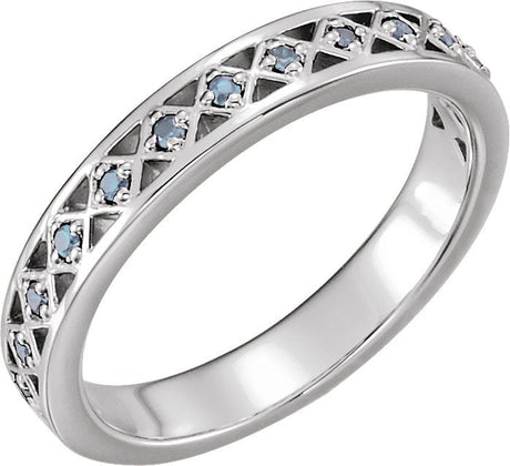 Platinum Round Natural Aquamarine Stackable Ring