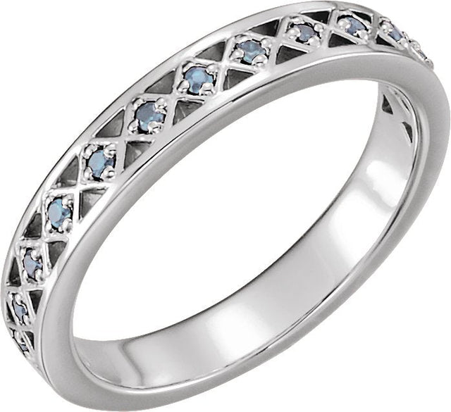 Platinum Round Natural Aquamarine Stackable Ring