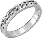 14K Gold Round Natural Aquamarine Stackable Ring - White Gold