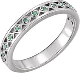 14K Gold Round Natural Emerald Stackable Ring - White Gold