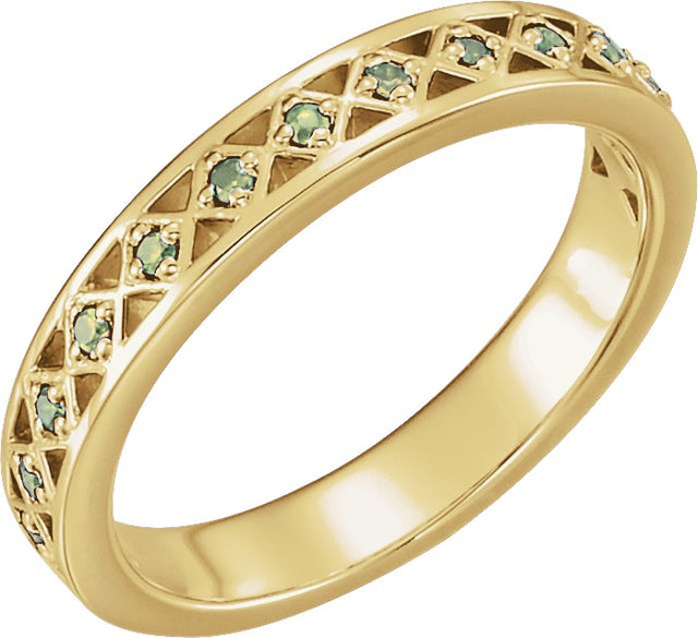 14K Gold Round Natural Peridot Stackable Ring - Yellow Gold