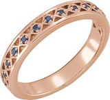 14K Gold Round Natural Blue Sapphire Stackable Ring - Rose Gold