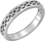 14K Gold Round Natural Blue Sapphire Stackable Ring - White Gold