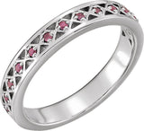 Platinum Round Natural Pink Tourmaline Stackable Ring
