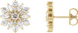 14K Gold Round Natural Diamond Vintage-Inspired Cluster Earrings - Yellow Gold