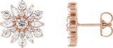 14K Gold Round Natural Diamond Vintage-Inspired Cluster Earrings - Rose Gold