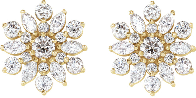 14K Gold Round Natural Diamond Vintage-Inspired Cluster Earrings - Yellow Gold - view 2
