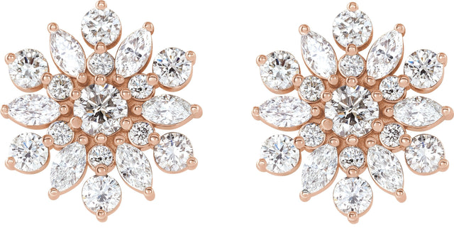 14K Gold Round Natural Diamond Vintage-Inspired Cluster Earrings - Rose Gold - view 2