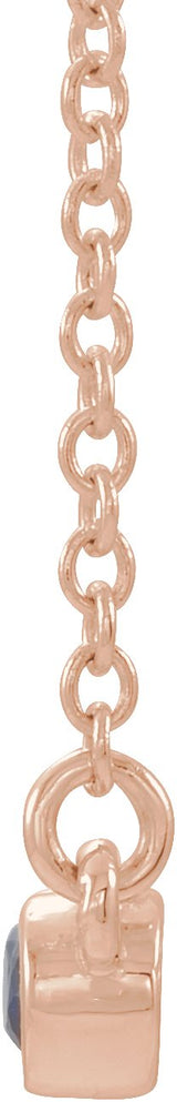 14K Gold Round Natural Blue Sapphire Bezel-Set Bar Necklace II - Rose Gold - view 2