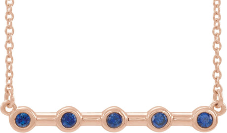 14K Gold Round Natural Blue Sapphire Bezel-Set Bar Necklace II - Rose Gold