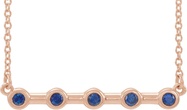14K Gold Round Natural Blue Sapphire Bezel-Set Bar Necklace II - Rose Gold