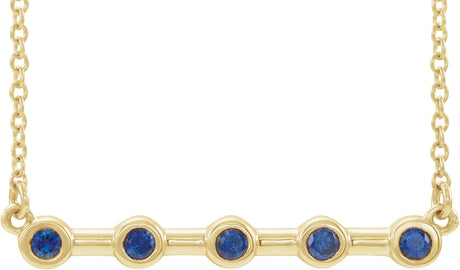 14K Gold Round Lab-Grown Blue Sapphire Bezel-Set Bar Necklace II - Yellow Gold