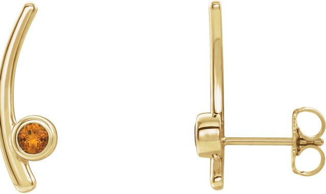 14K Gold Round Natural Citrine Bezel-Set Ear Climbers - Yellow Gold