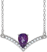 Platinum Pear Natural Amethyst Accented V Necklace