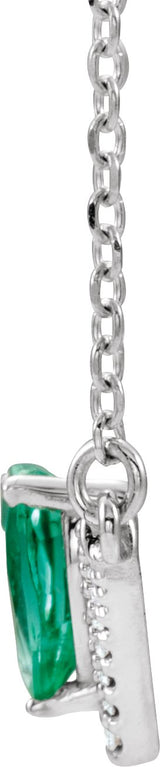 14K Gold Pear Lab-Grown Emerald Accented V Necklace - White Gold - view 2