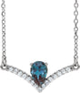 14K Gold Pear Lab-Grown Alexandrite Accented V Necklace - White Gold