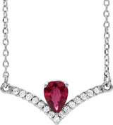 Platinum Pear Natural Ruby Accented V Necklace