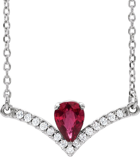 Platinum Pear Natural Ruby Accented V Necklace