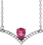 Platinum Pear Natural Pink Tourmaline Accented V Necklace