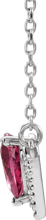Platinum Pear Natural Pink Tourmaline Accented V Necklace - view 2
