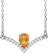 14K Gold Pear Natural Citrine Accented V Necklace - White Gold