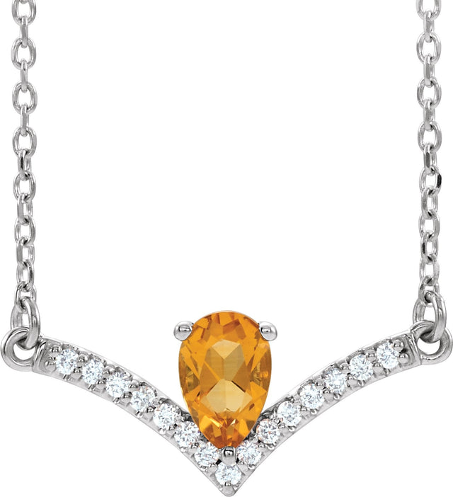 Platinum Pear Natural Citrine Accented V Necklace