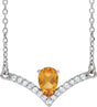 Platinum Pear Natural Citrine Accented V Necklace
