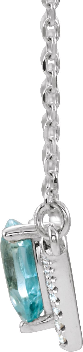 Platinum Pear Natural Blue Zircon Accented V Necklace - view 2