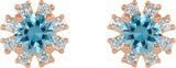 14K Gold Natural Blue Zircon Round 4-Prong Halo-Style Earrings - Rose Gold - view 2