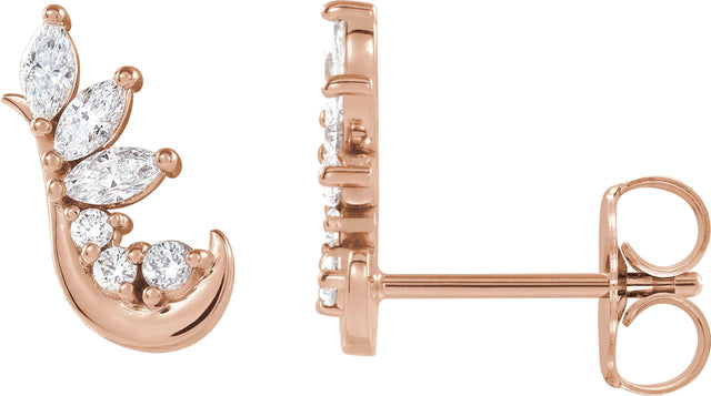 14K Gold Marquise Natural Diamond Accented Ear Climbers - Rose Gold