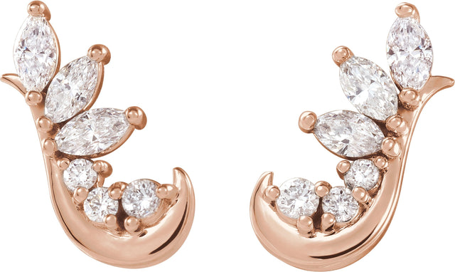 14K Gold Marquise Natural Diamond Accented Ear Climbers - Rose Gold - view 2