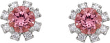 Platinum Natural Pink Tourmaline Round 4-Prong Halo-Style Earrings - view 2