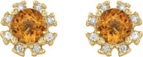 14K Gold Natural Citrine Round 4-Prong Halo-Style Earrings - Yellow Gold - view 2