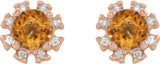 14K Gold Natural Citrine Round 4-Prong Halo-Style Earrings - Rose Gold - view 2