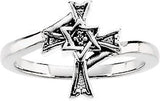 14K Gold Round Natural Diamond Judeo Christian Cross Ring - White Gold