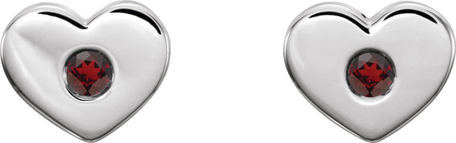 14K Gold Round Natural Mozambique Garnet Heart Earrings - White Gold - view 2