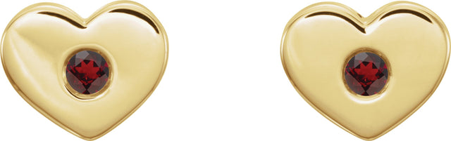 14K Gold Round Natural Mozambique Garnet Heart Earrings - Yellow Gold - view 2
