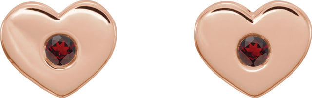 14K Gold Round Natural Mozambique Garnet Heart Earrings - Rose Gold - view 2