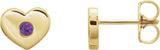 14K Gold Round Natural Amethyst Heart Earrings - Yellow Gold