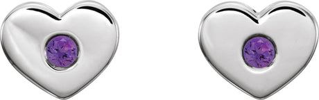Platinum Round Natural Amethyst Heart Earrings - view 2