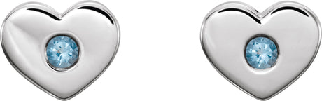 Platinum Round Natural Aquamarine Heart Earrings - view 2