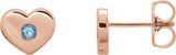 14K Gold Round Natural Aquamarine Heart Earrings - Rose Gold