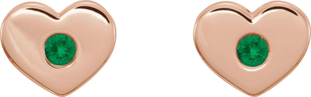 14K Gold Round Natural Emerald Heart Earrings - Rose Gold - view 2