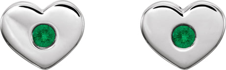 Platinum Round Natural Emerald Heart Earrings - view 2